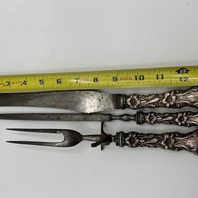 Antique Sterling Silver Art Nouveau Floral Carving Set