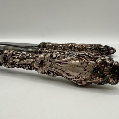Antique Sterling Silver Art Nouveau Floral Carving Set