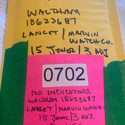 Lancet / Marvin Watch Co. & Waltham 15 Jewel Pocket Watch Movements