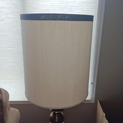 2 END TABLES WITH CUPBOARD AND A BRASS BASE LAMP