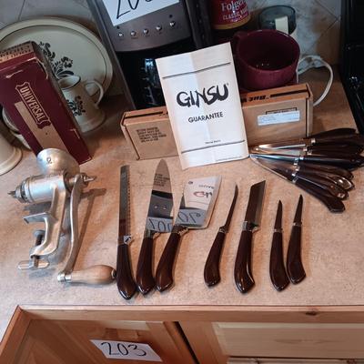 NEW GINSU CUTLERY AND #2 UNIVERSAL MEAT GRINDER