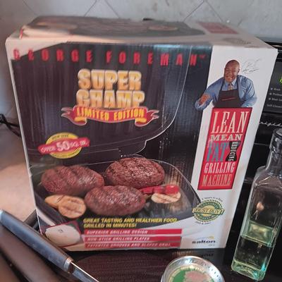 GEORGE FOREMAN GRILL, BBQ UTENSILS AND MORE