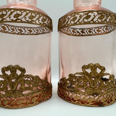 Vintage Pink Glass Vanity Dresser Set (See Details)