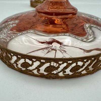 Vintage Pink Glass Vanity Dresser Set (See Details)