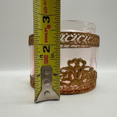 Vintage Pink Glass Vanity Dresser Set (See Details)