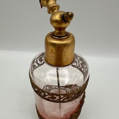 Vintage Pink Glass Vanity Dresser Set (See Details)
