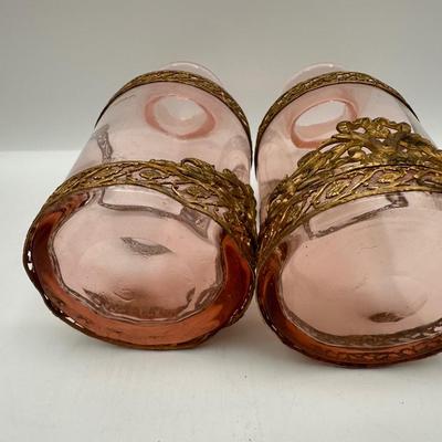 Vintage Pink Glass Vanity Dresser Set (See Details)