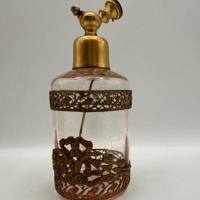 Vintage Pink Glass Vanity Dresser Set (See Details)
