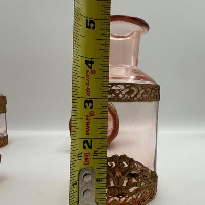 Vintage Pink Glass Vanity Dresser Set (See Details)