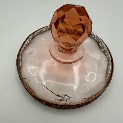Vintage Pink Glass Vanity Dresser Set (See Details)