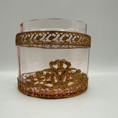 Vintage Pink Glass Vanity Dresser Set (See Details)