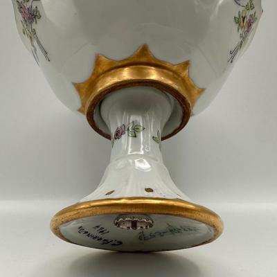 Hand-Painted Porcelain Pedestal Compote with Floral & Gilt Decoration