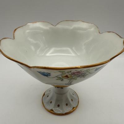 Hand-Painted Porcelain Pedestal Compote with Floral & Gilt Decoration