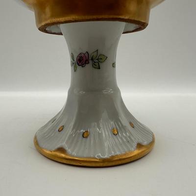 Hand-Painted Porcelain Pedestal Compote with Floral & Gilt Decoration