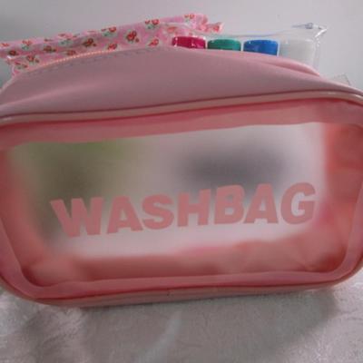 Sale Photo Thumbnail #67: 2 makeup bags, new pkg 4 travel bottles, Mary Kay lipstick case, 2 new mesh shower/facial sponges, set of makeup brushes, tweezers