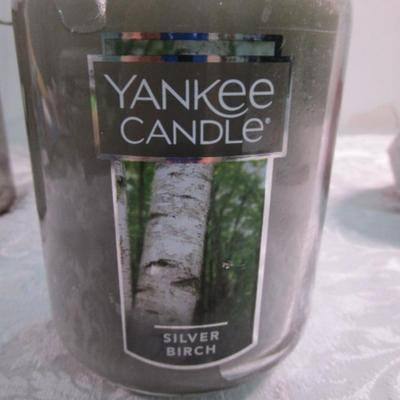 Sale Photo Thumbnail #168: Candle is Silver Birch, red candle holders are new with tags, 1 wire candle holder, 1 distressed metal candle holder