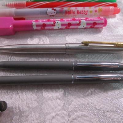 Sale Photo Thumbnail #245: Cross pen & pencil (1 each), 1 Parker pen, specialty pens, 1 stylus,1 gem pen, 1 Fountain pen & cartridges