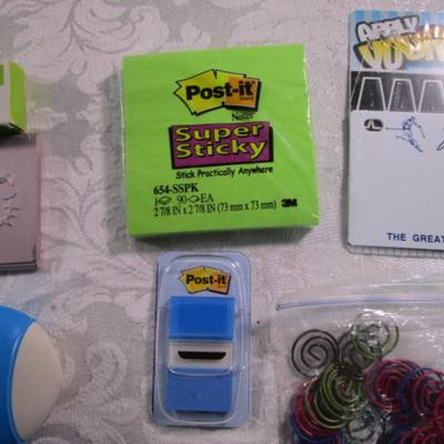 Sale Photo Thumbnail #265: Note pads, #10 envelopes, post-it notes, staples, Helllo Kitty business card holder, bookmark, tablet, post-it flags, scissors, paper clips, pencil sharpener, license plate name plate, stylus