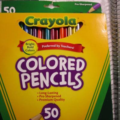 Sale Photo Thumbnail #281: Legal pad, wire-bound notebooks1 new package of 50 colored pencils, 1 new package 10 neon colored pencils, 1 new package colored pencils, pencil-end erasers, word search book