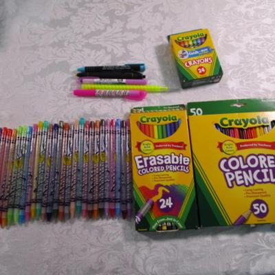 Sale Photo Thumbnail #299: New box of 50 colored pencils 1 box of 24 erasable colored pencils, 30 Twistable crayons, new box of 24 crayons, 5 highlighters