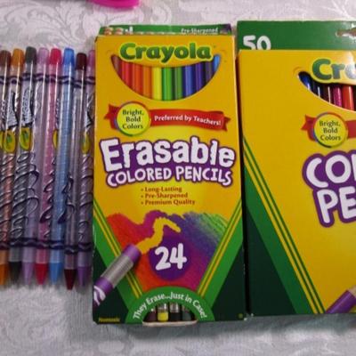 Sale Photo Thumbnail #303: New box of 50 colored pencils 1 box of 24 erasable colored pencils, 30 Twistable crayons, new box of 24 crayons, 5 highlighters