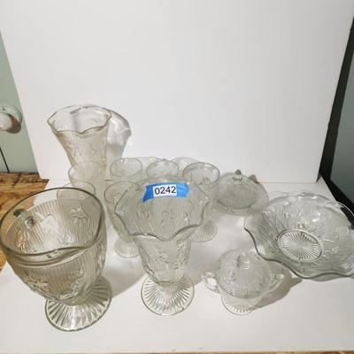 Lot of Jeannette Iris & Herringbone Depression Glass Bowls, Vases, Pitchter, Sugar Glasses and more