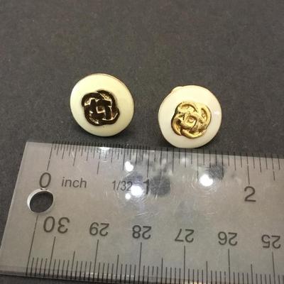 Vintage cream enamel, circular stud earrings