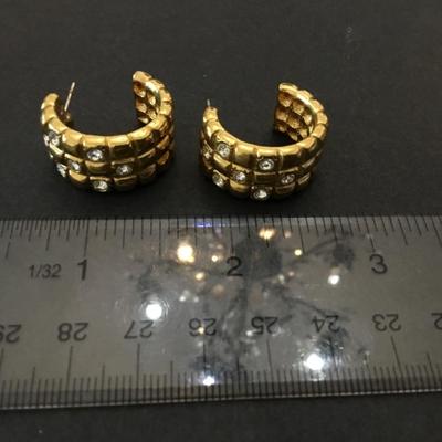 Very nice chunky gold, toned, rhinestone hoop earrings
