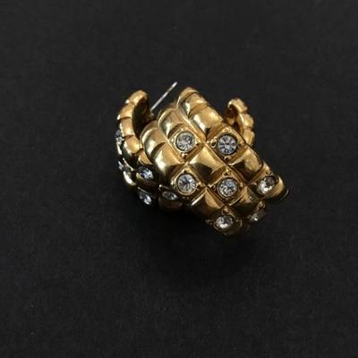 Very nice chunky gold, toned, rhinestone hoop earrings