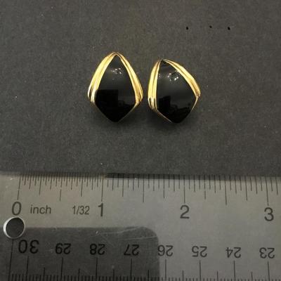 Vintage Monet signed black enamel, gold tone, statement, earrings