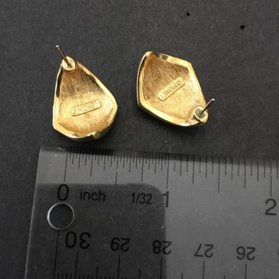 Vintage Monet signed black enamel, gold tone, statement, earrings