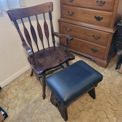 Solid Wood Chair and Ethan Allen Storage Footstool (B3-EL)