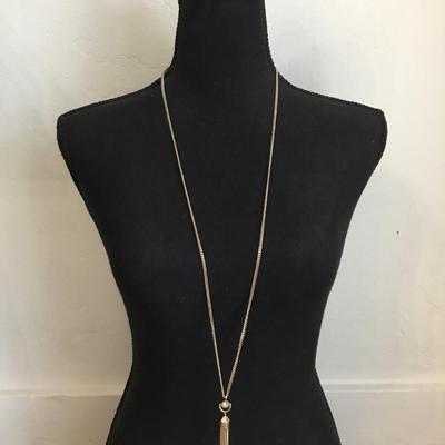 Vintage DKNY, gold tone, crystal rhinestone, tassel necklace