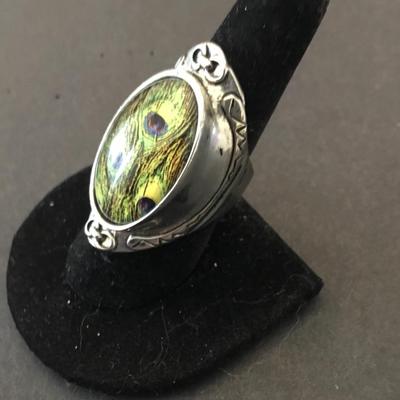 Vintage Silver-tone, peacock statement ring