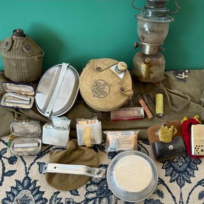 Great Group of Vintage Army survival needs, kit/bag/cooking/lantern