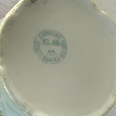 Vintage porcelain tea cup, shaving mug, sugar/creamer containers