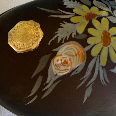 MCM Gold Leaf Sculpture, & Trinkets, Mother of Pearl inlay trinket, painted egg, sm pottery container.