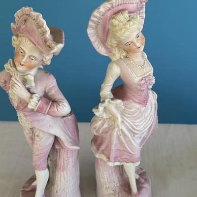 Antique German Bisque figurines 12” likely from late 1800 & likely Germany.
