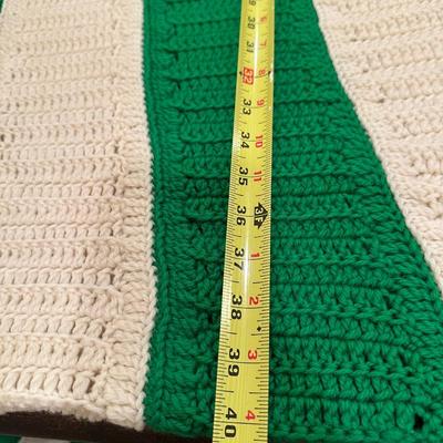 Green & White Striped Crochet Blanket
