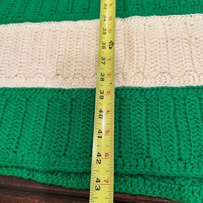 Green & White Striped Crochet Blanket
