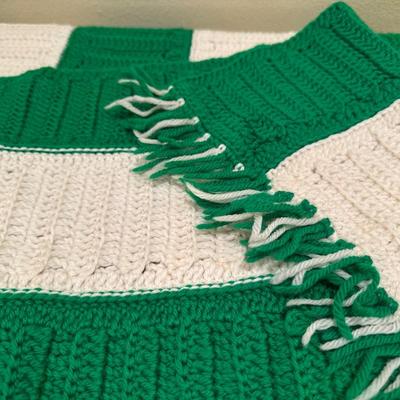 Green & White Striped Crochet Blanket
