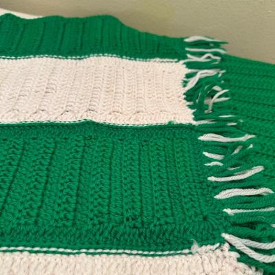 Green & White Striped Crochet Blanket
