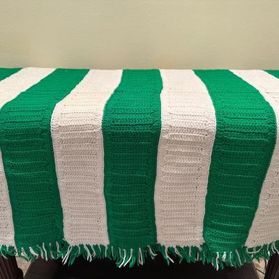 Green & White Striped Crochet Blanket