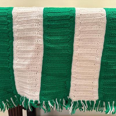 Green & White Striped Crochet Blanket
