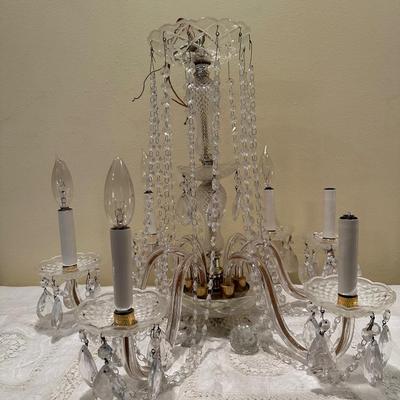 Vintage 6-Light Glass Chandelier with Hanging Prisms