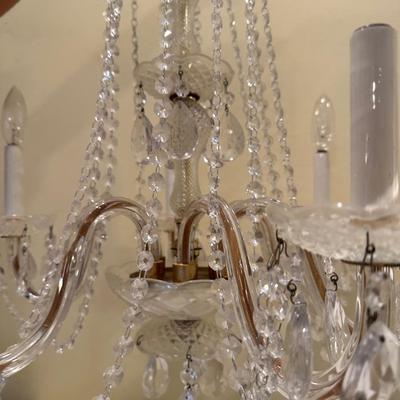 Vintage 6-Light Glass Chandelier with Hanging Prisms