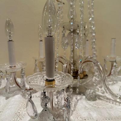Vintage 6-Light Glass Chandelier with Hanging Prisms