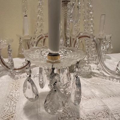 Vintage 6-Light Glass Chandelier with Hanging Prisms