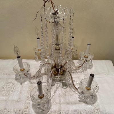 Vintage 6-Light Glass Chandelier with Hanging Prisms