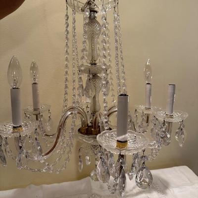 Vintage 6-Light Glass Chandelier with Hanging Prisms